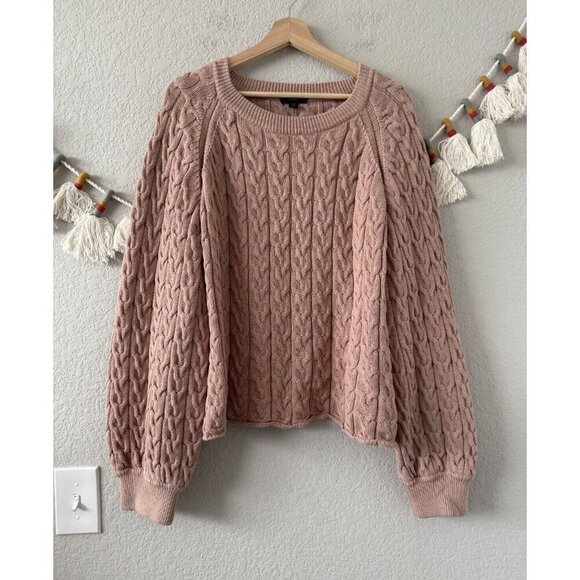 J. Crew Relaxed Fit Cable Knit Crewneck Balloon Sleeve Sweater Cottage Neutral3x - Picture 1 of 11